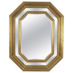 Midcentury Octagonal Mirror in Brass with Smoked Mirror Detail