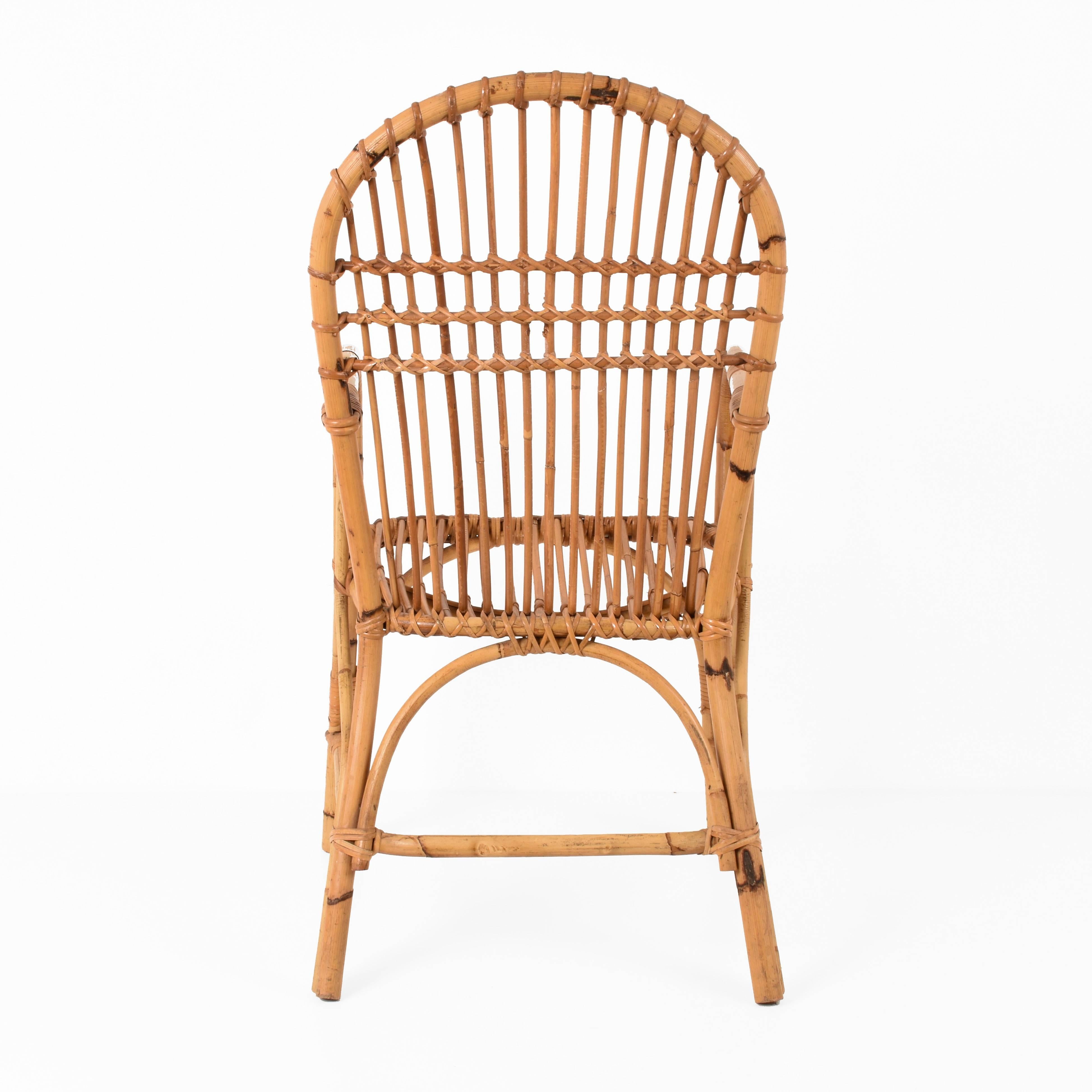 Midcentury of Bamboo and Wicker Armchairs Franco Albini Style, Italy, 1960s 4