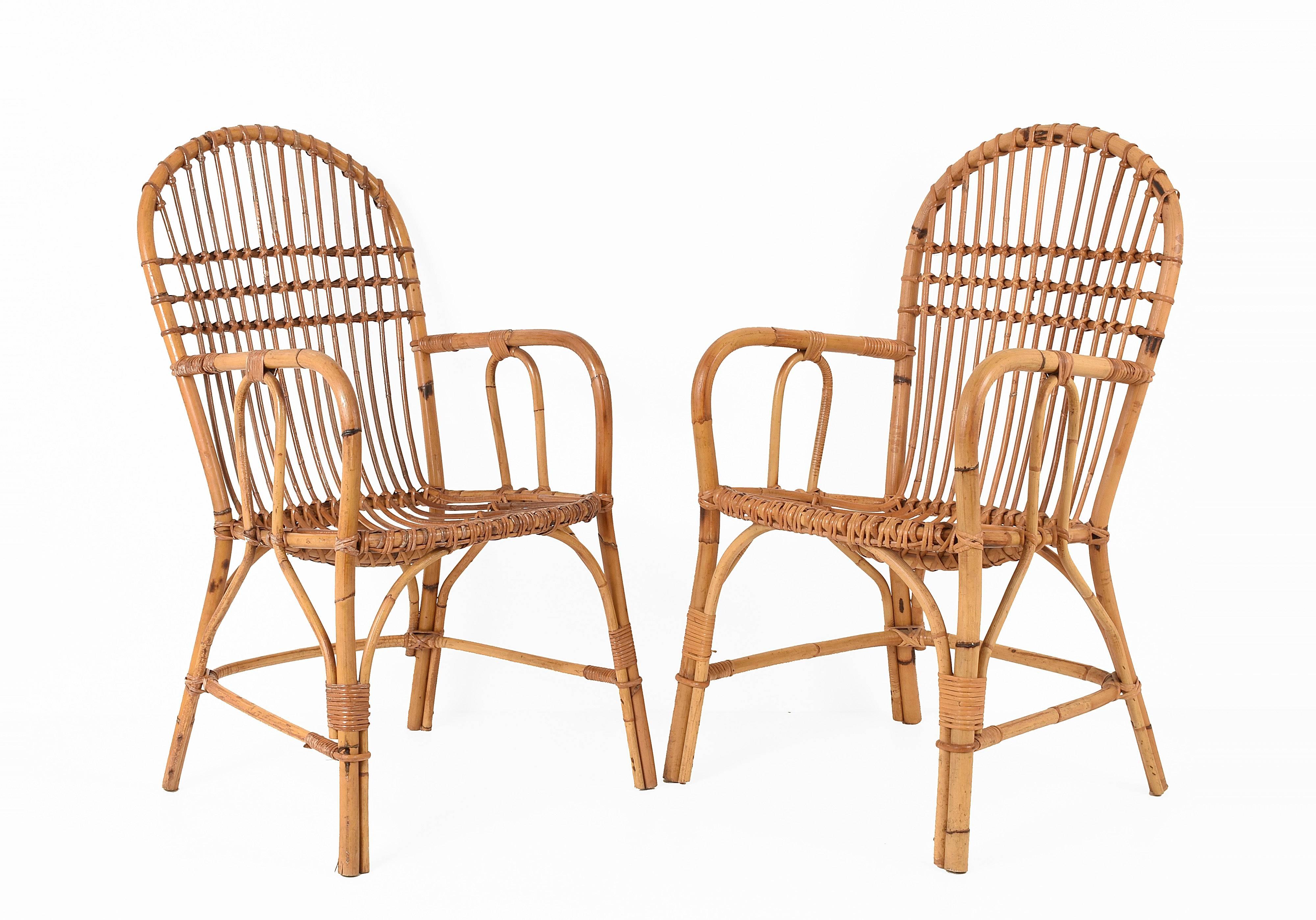 Midcentury of Bamboo and Wicker Armchairs Franco Albini Style, Italy, 1960s 6