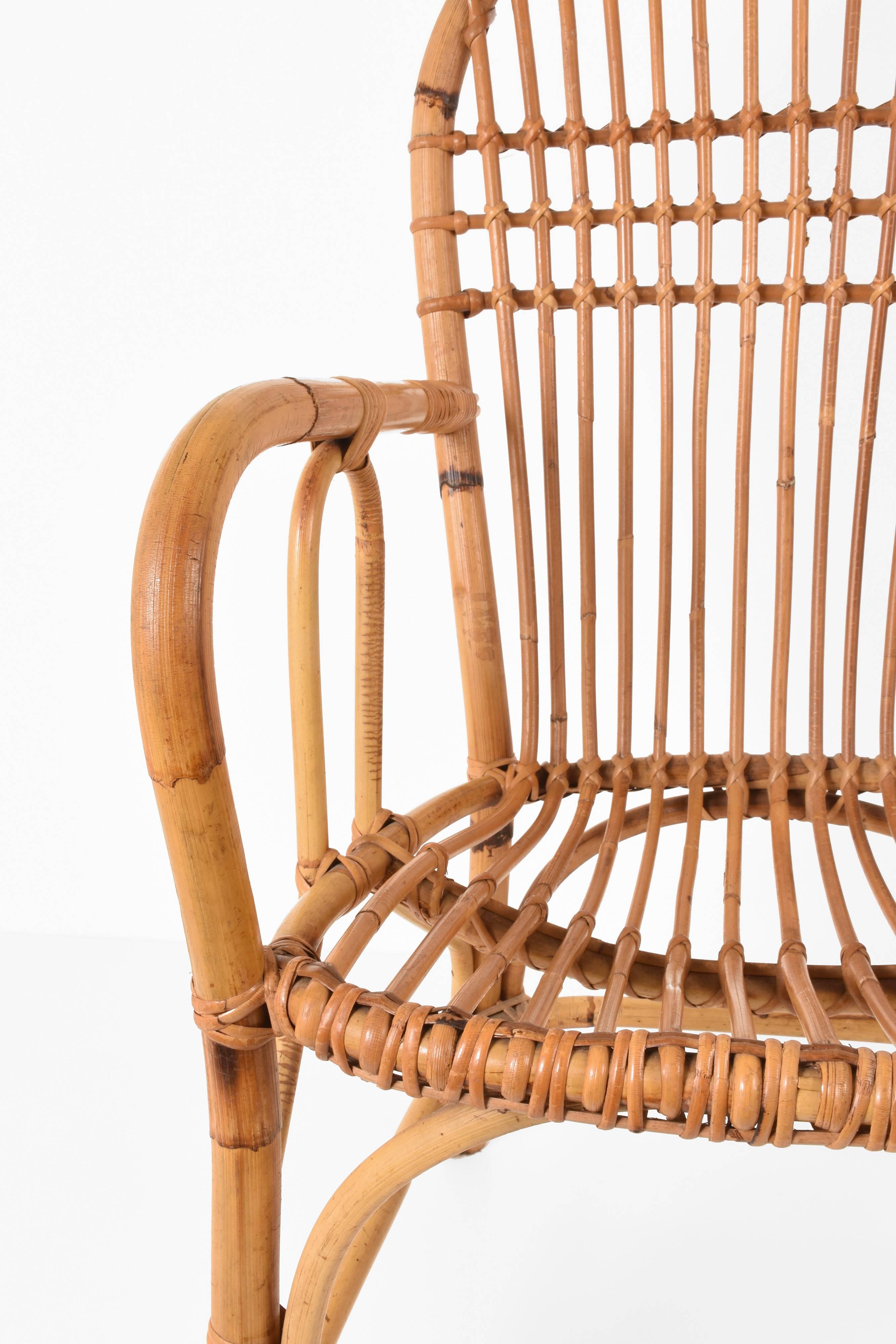 Midcentury of Bamboo and Wicker Armchairs Franco Albini Style, Italy, 1960s In Good Condition In Roma, IT