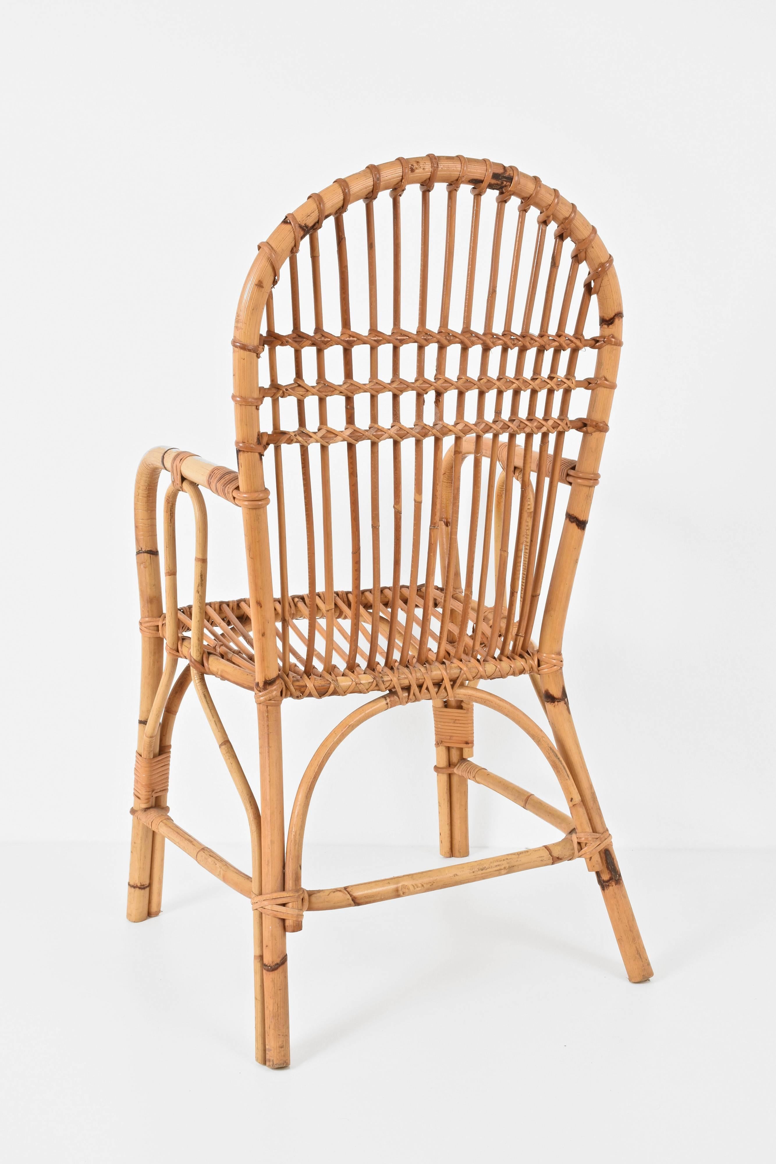 Midcentury of Bamboo and Wicker Armchairs Franco Albini Style, Italy, 1960s 2