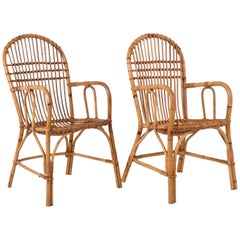 Vintage Midcentury of Bamboo and Wicker Armchairs Franco Albini Style, Italy, 1960s