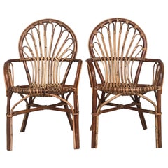 Midcentury of Bamboo and Wicker Armchairs in Franco Albini Style, Italy, 1960s