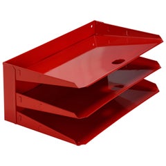 Midcentury Office Mail Organizer, Refinished in Red