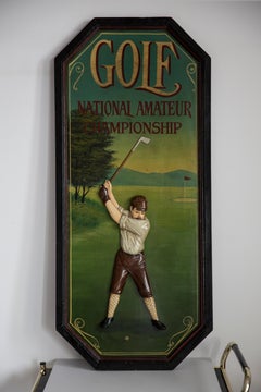 Midcentury Oil Championship Golf Club Painting, Brown Wood Frame, 1960s, Europe