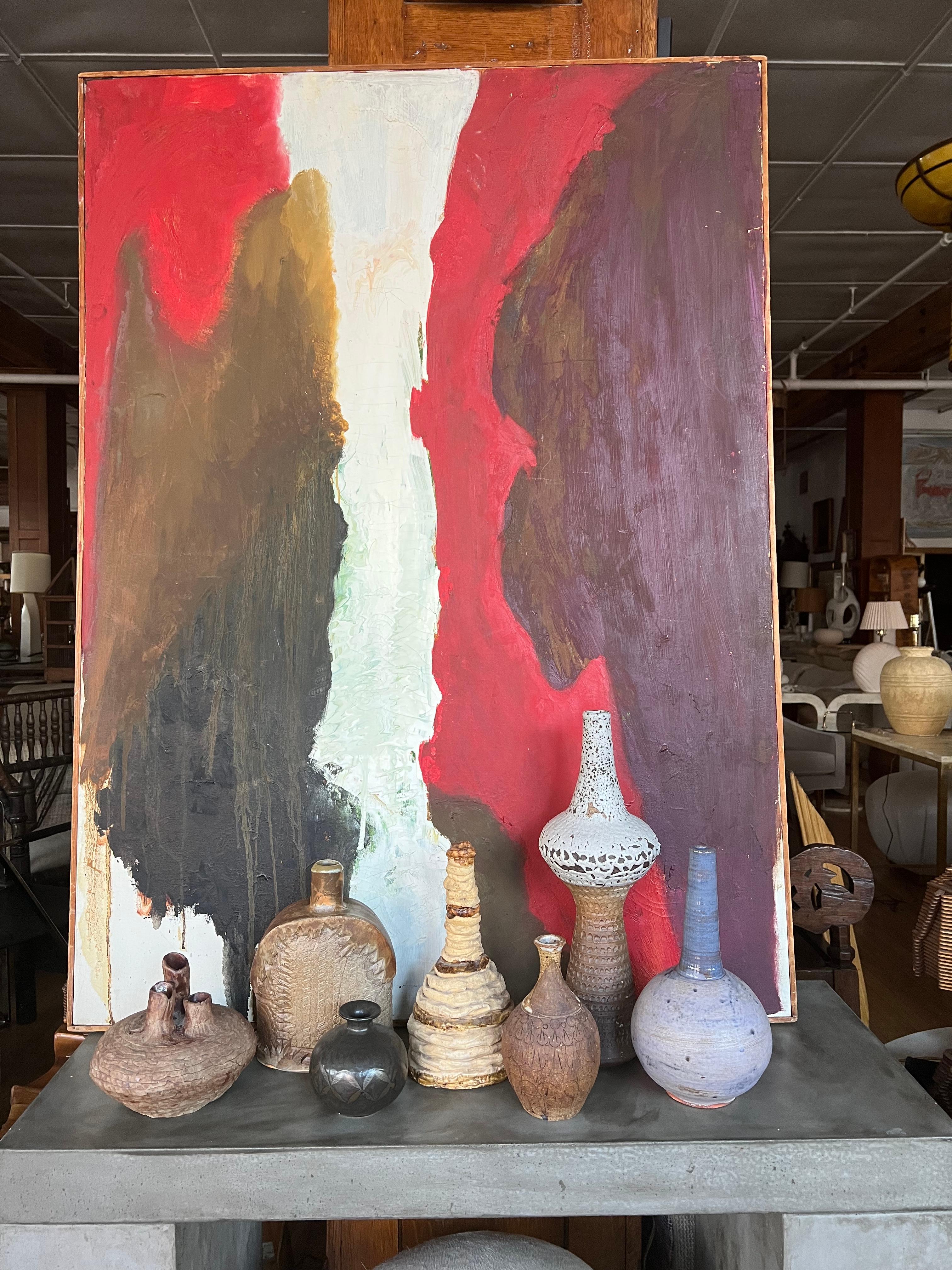 Cadre de peinture à l'huile abstraite du milieu du siècle dans un cadre simple en bois.