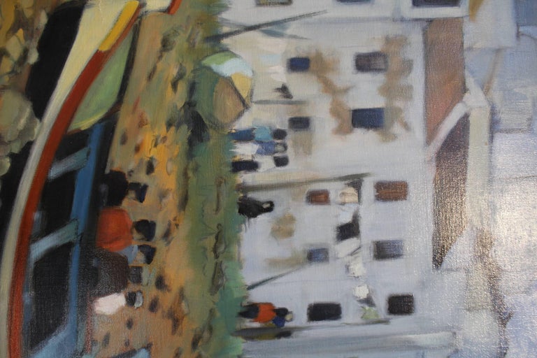 Midcentury Oil Painting of French Port by Artist Tanguy Le Roy For Sale