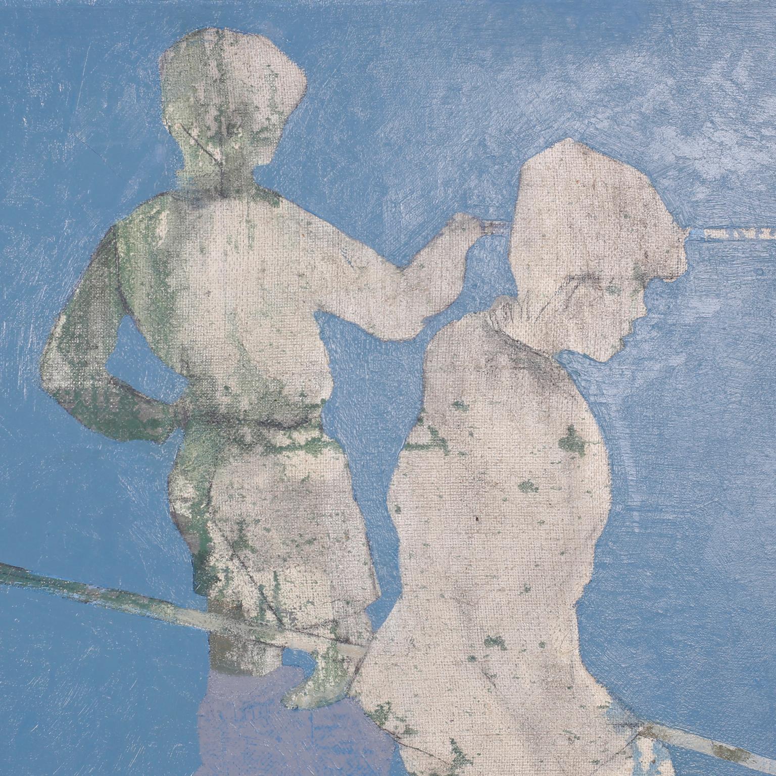 Peinture à l'huile sur toile du milieu du siècle dernier représentant des garçons pêchent 1