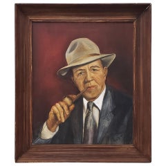 Midcentury Oil Portrait "Man W/ Pipe" by Helen Burke, circa 1955