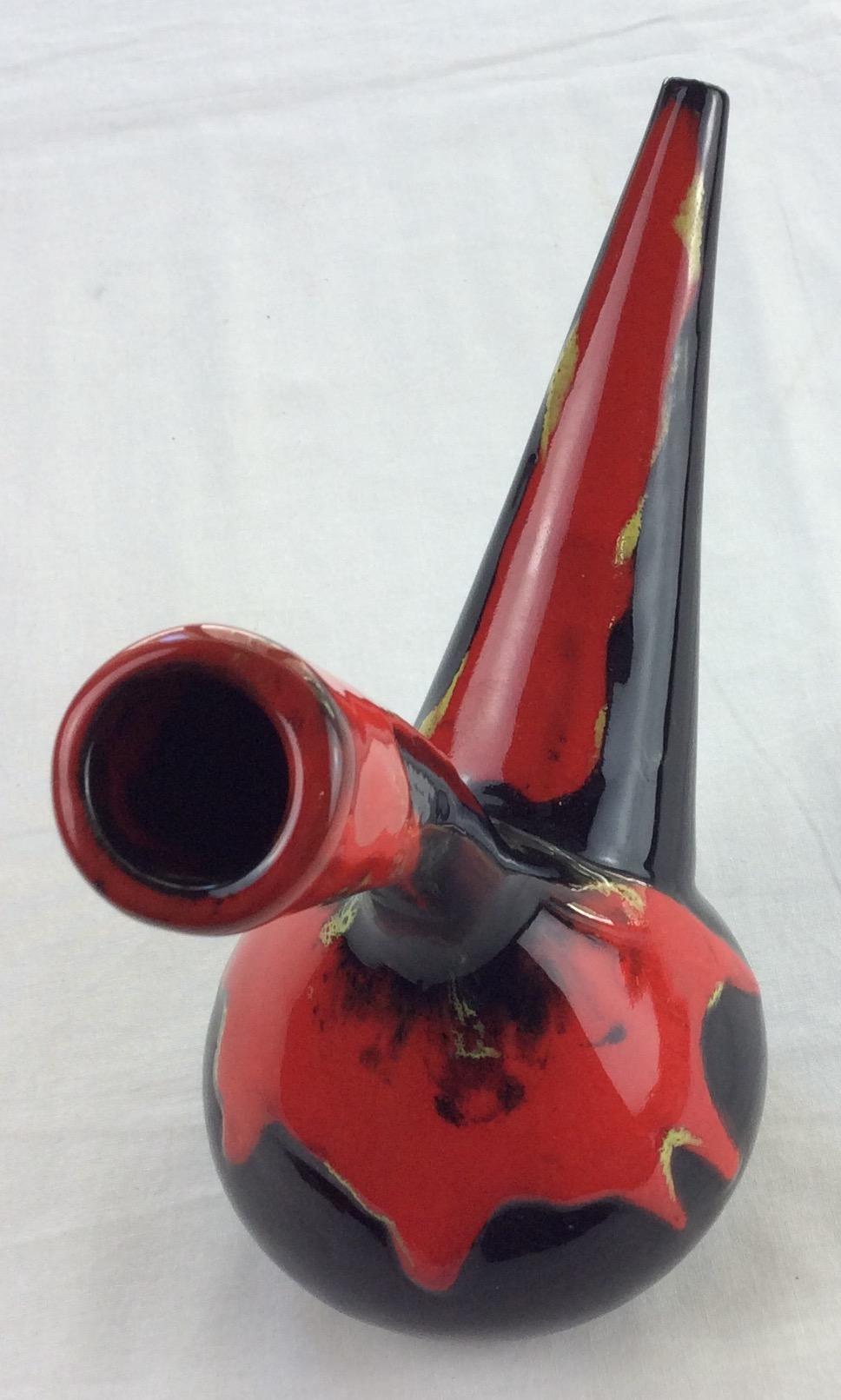 Midcentury Oil Vessel from Perpignan France, Black Red and Yellow In Good Condition For Sale In Miami, FL