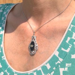 Midcentury Old Cut Diamond and Onyx Pendant, circa 1950