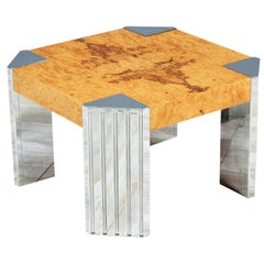 Midcentury Olive Burl Wood and Chrome Side Table