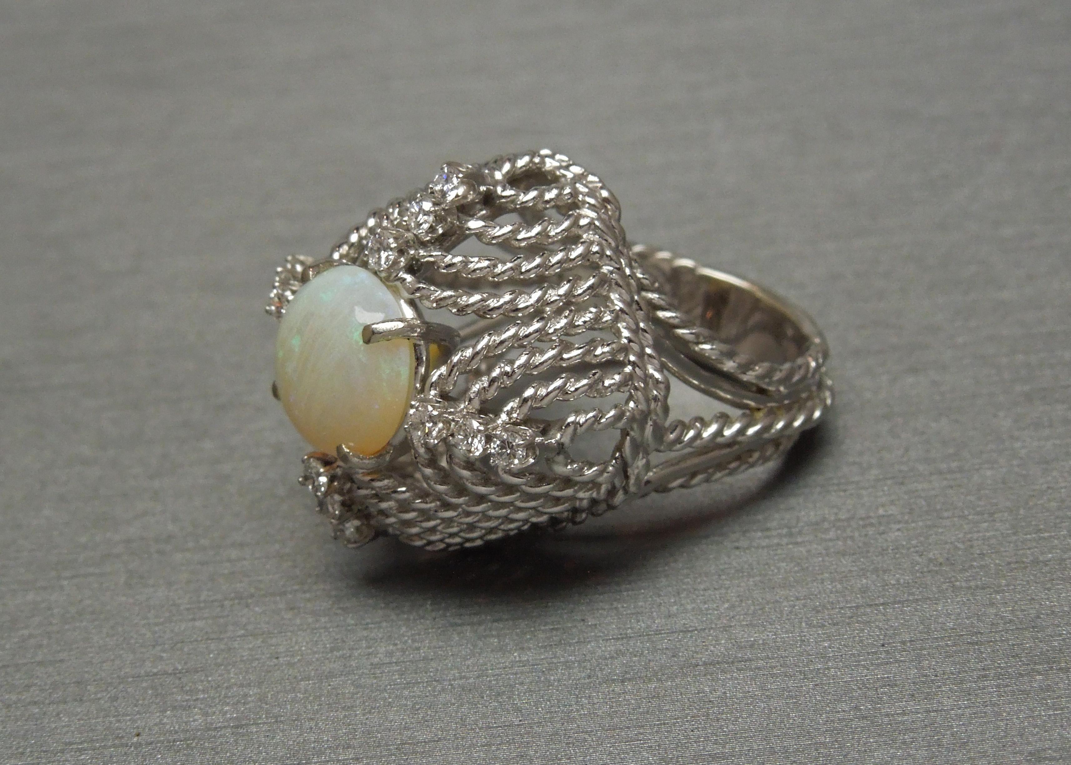 Midcentury Opal Cathedral Dome Ring For Sale 3