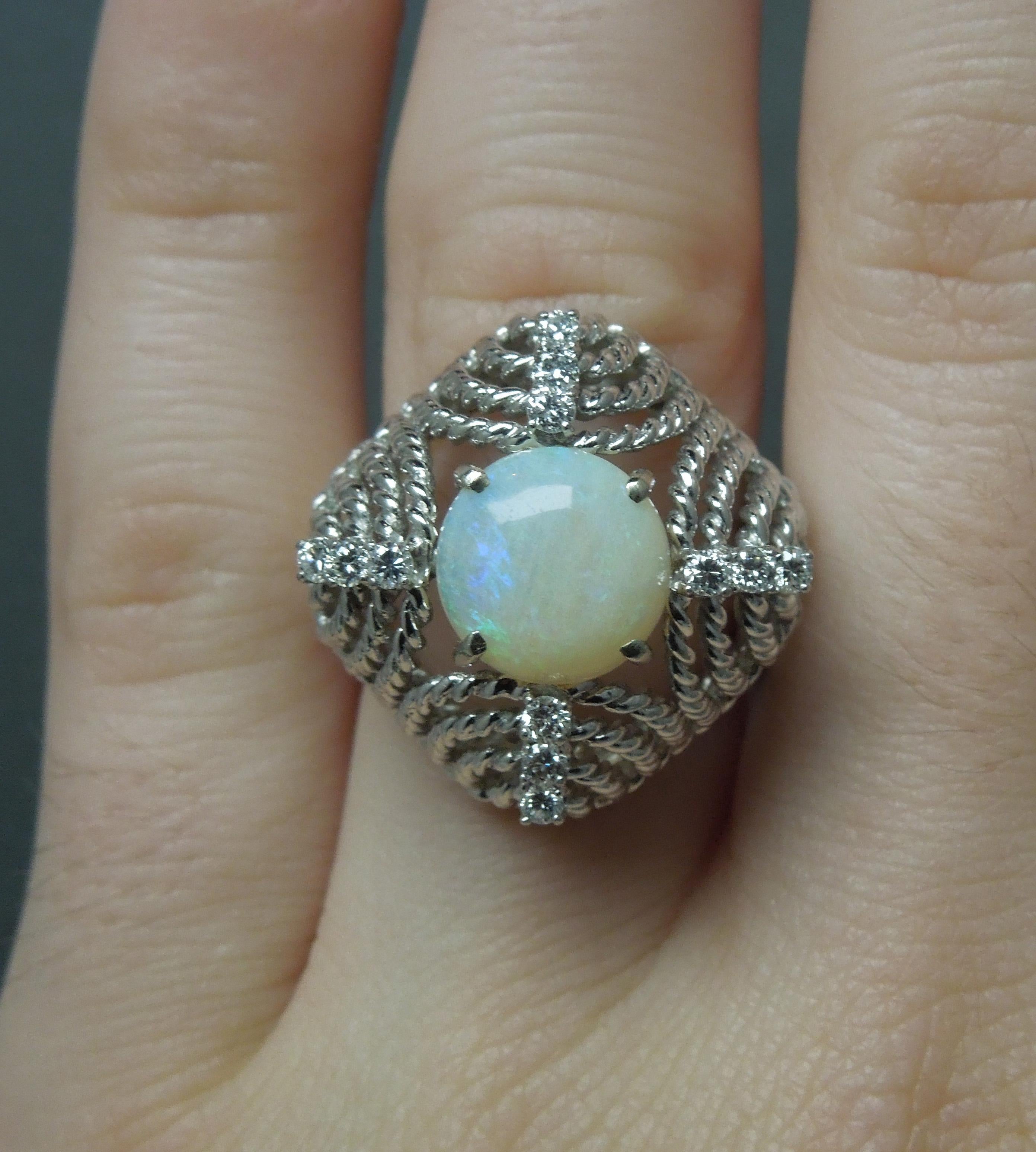 Round Cut Midcentury Opal Cathedral Dome Ring For Sale