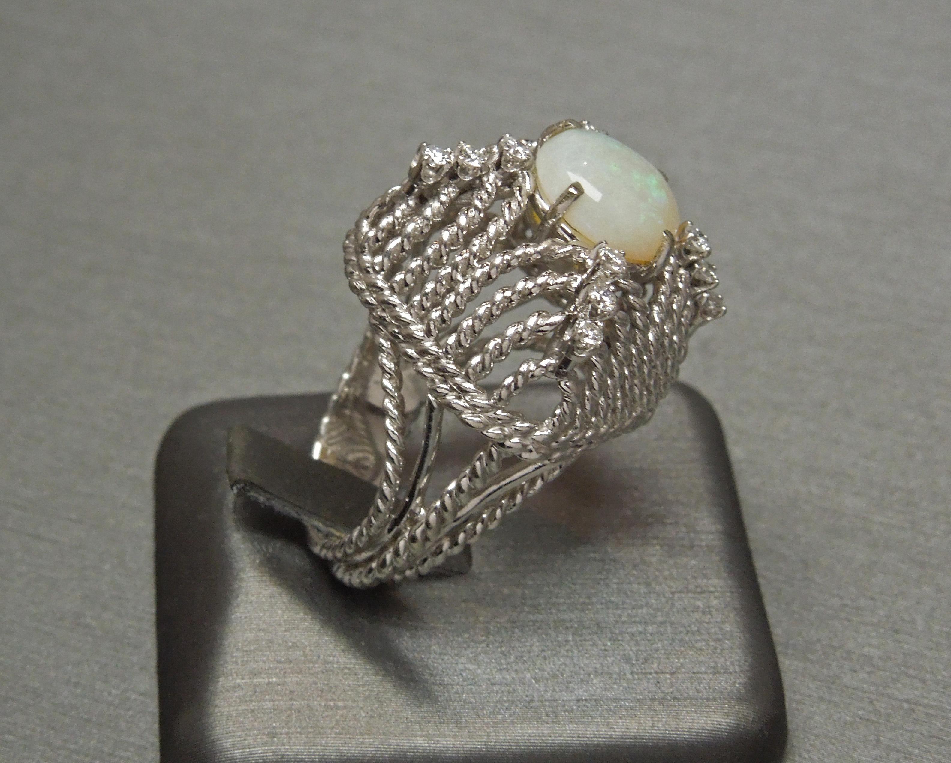 Midcentury Opal Cathedral Dome Ring In Excellent Condition For Sale In METAIRIE, LA