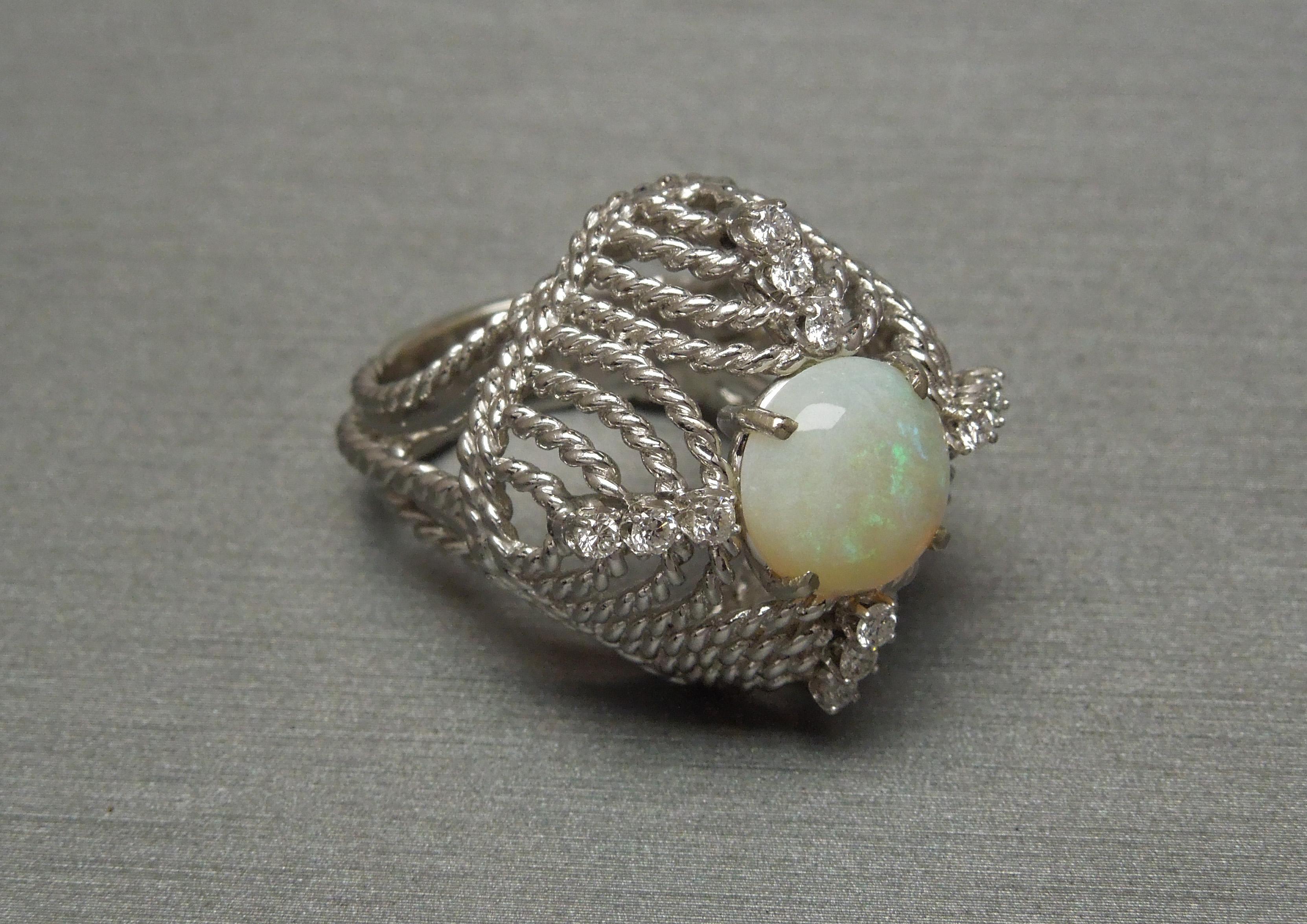 Midcentury Opal Cathedral Dome Ring For Sale 2