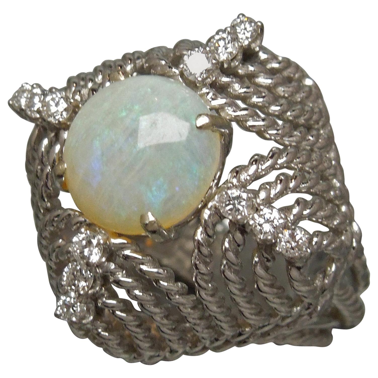 Midcentury Opal Cathedral Dome Ring