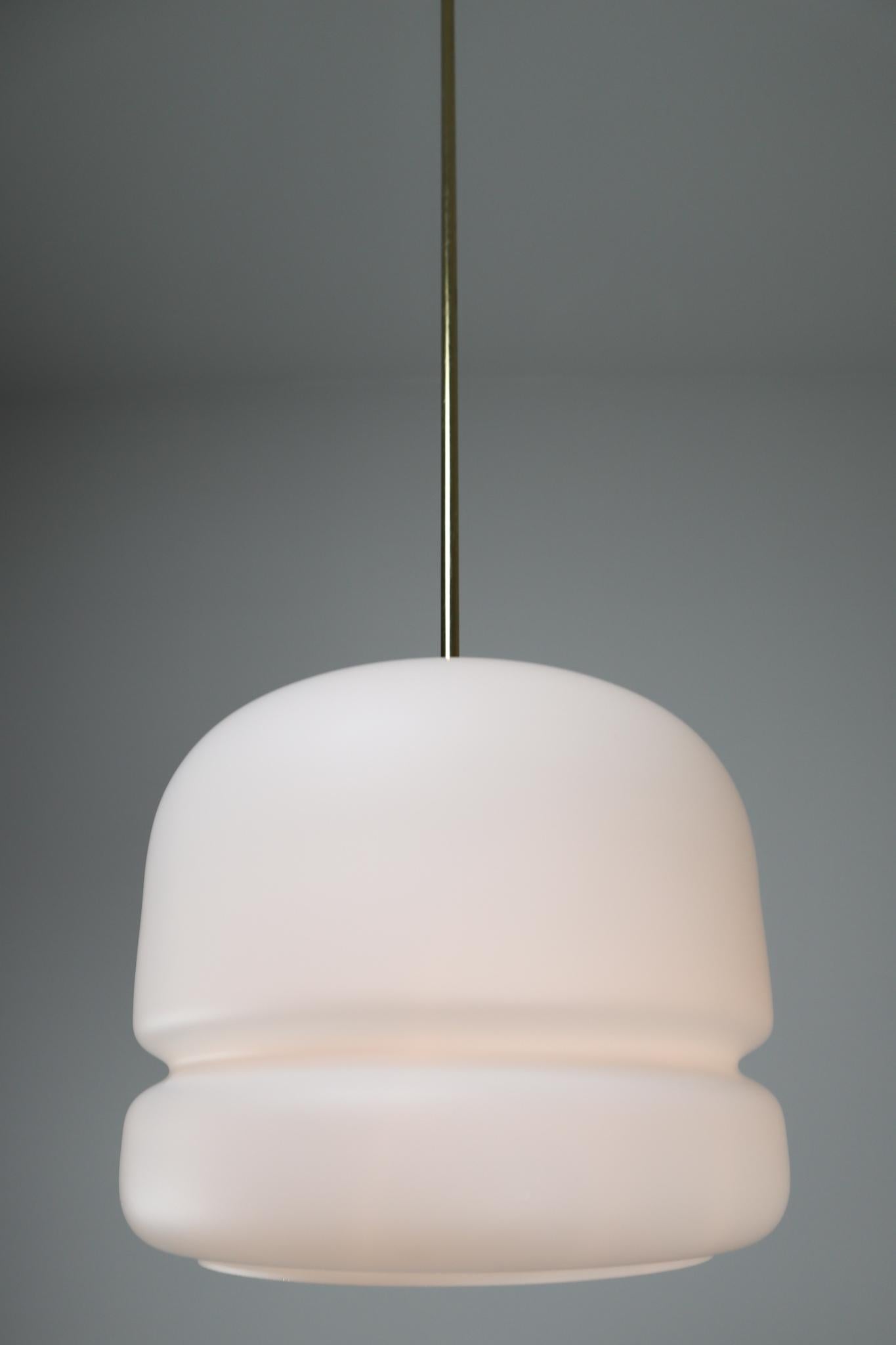 Midcentury Opaline and Brass Pendants Czech Republic, 1970s In Good Condition In Almelo, NL