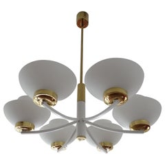 1960s Stilnovo Style Pendant Light, Glass Brass