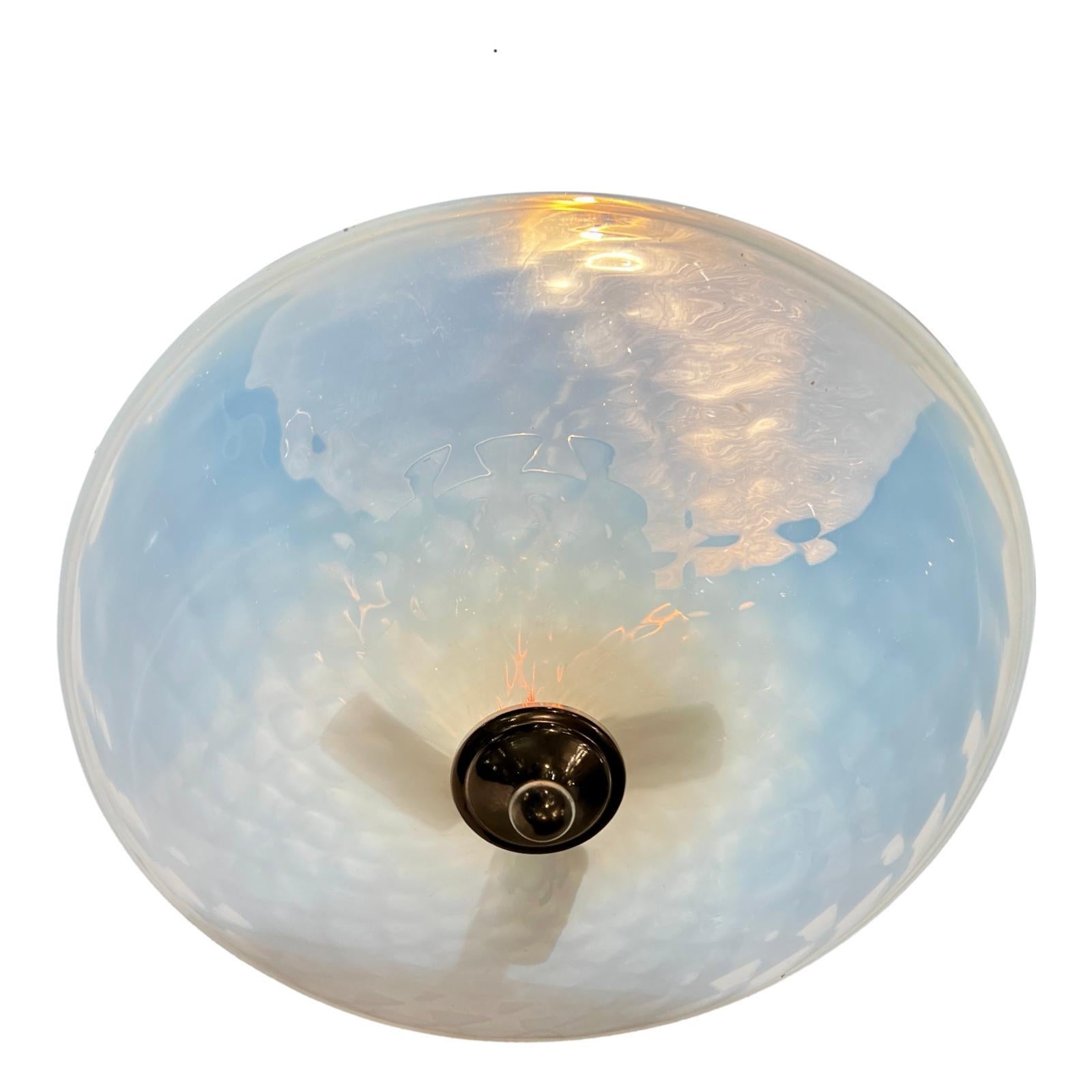 Midcentury Opaline Glass Light Fixture In Good Condition For Sale In New York, NY
