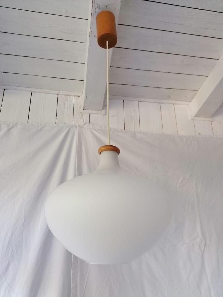 Opaline glass pendant onion shape. Made in the Czech Repablic in the 1960s.