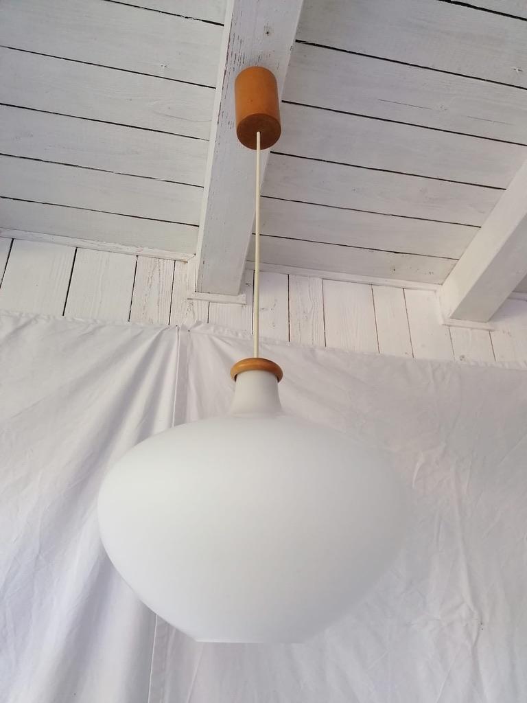 Mid-20th Century Midcentury Opaline Glass Pendant Lamp by Uluv For Sale