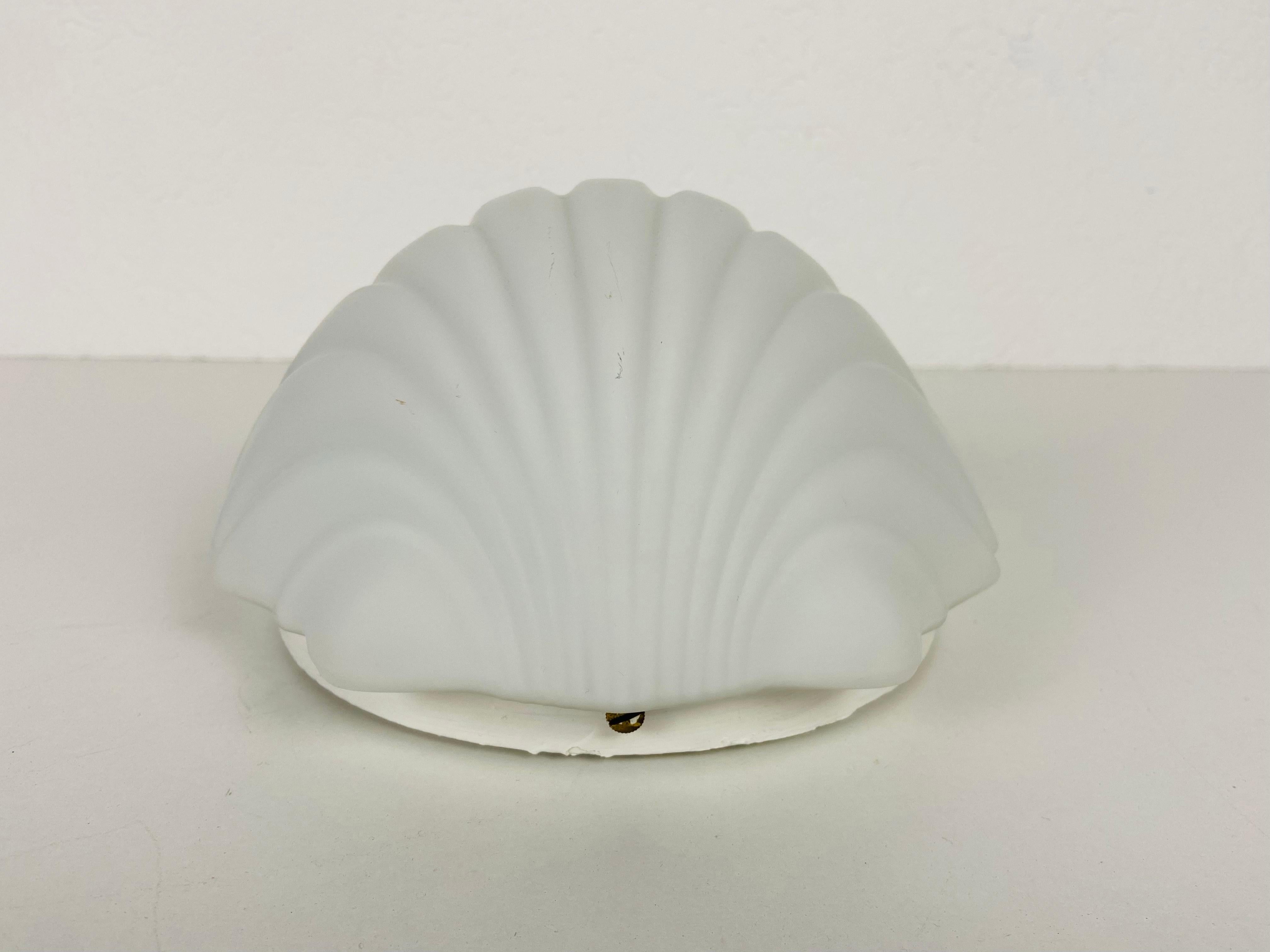 Mid-Century Modern Midcentury Opaline Glass Shell Wall Lamp by Glashütte Limburg, 1960s For Sale