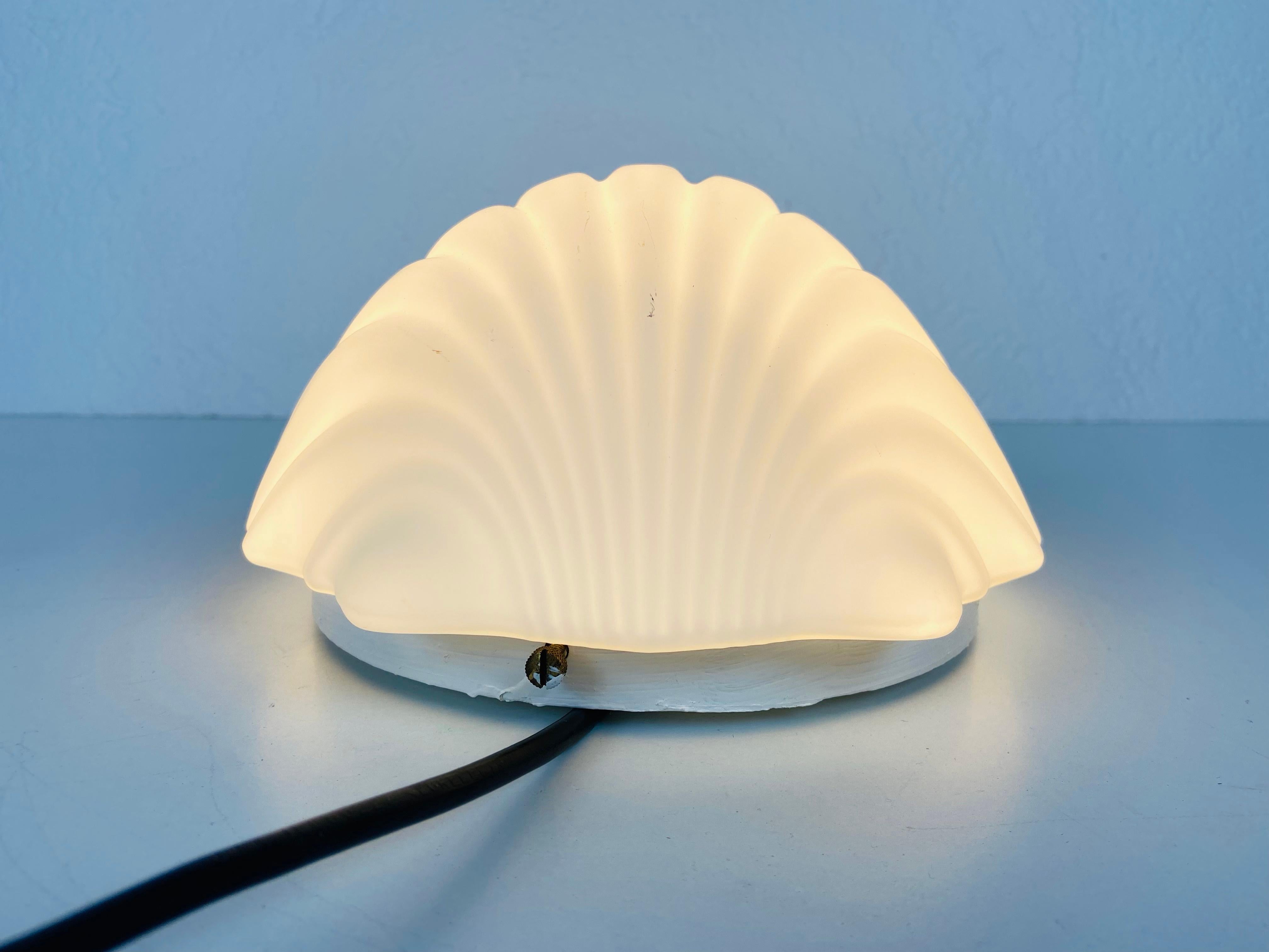 Mid-20th Century Midcentury Opaline Glass Shell Wall Lamp by Glashütte Limburg, 1960s For Sale