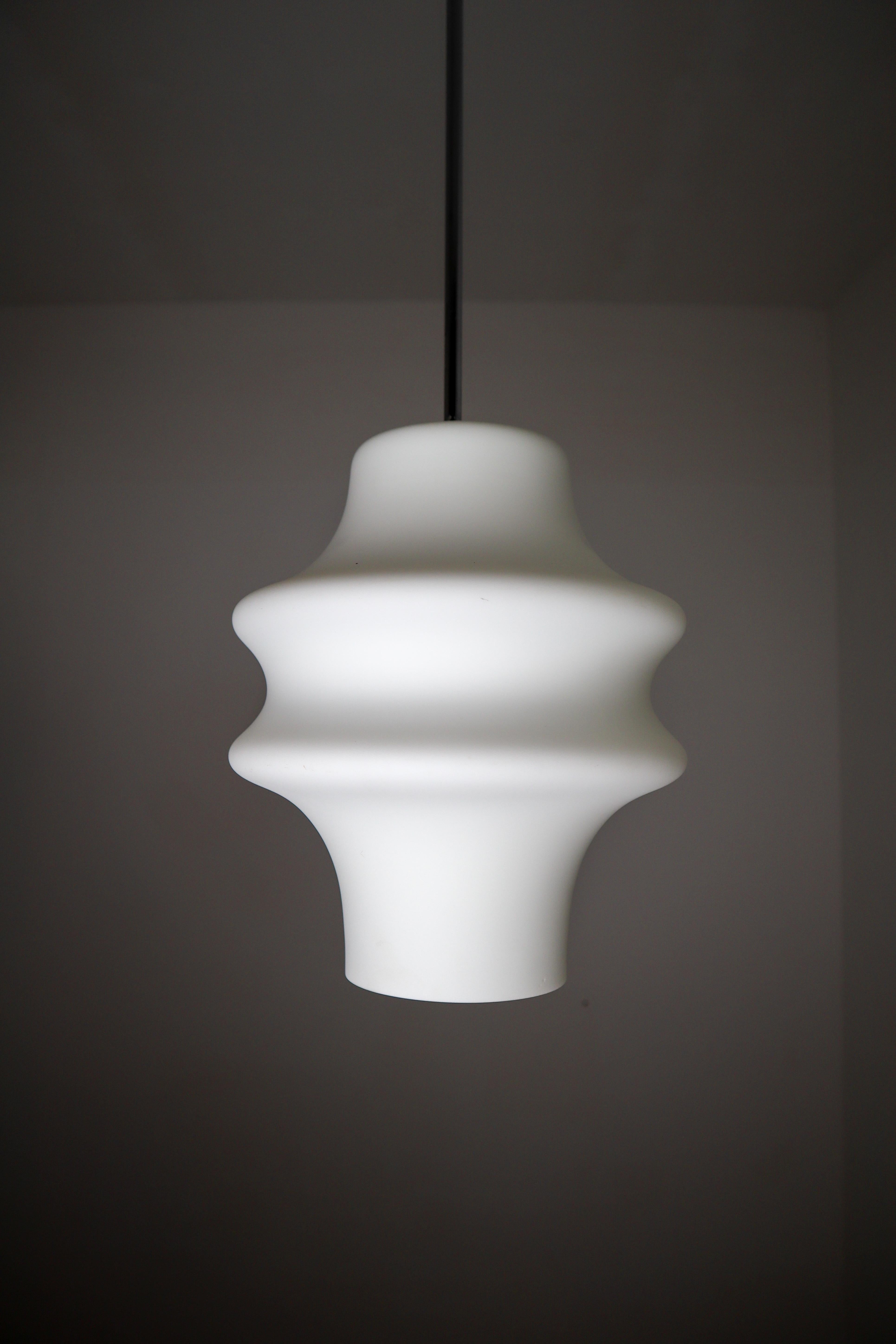 Mid-Century Modern Midcentury Opaline Pendant Lamp with White Glass, 1960s Mid-20th Century