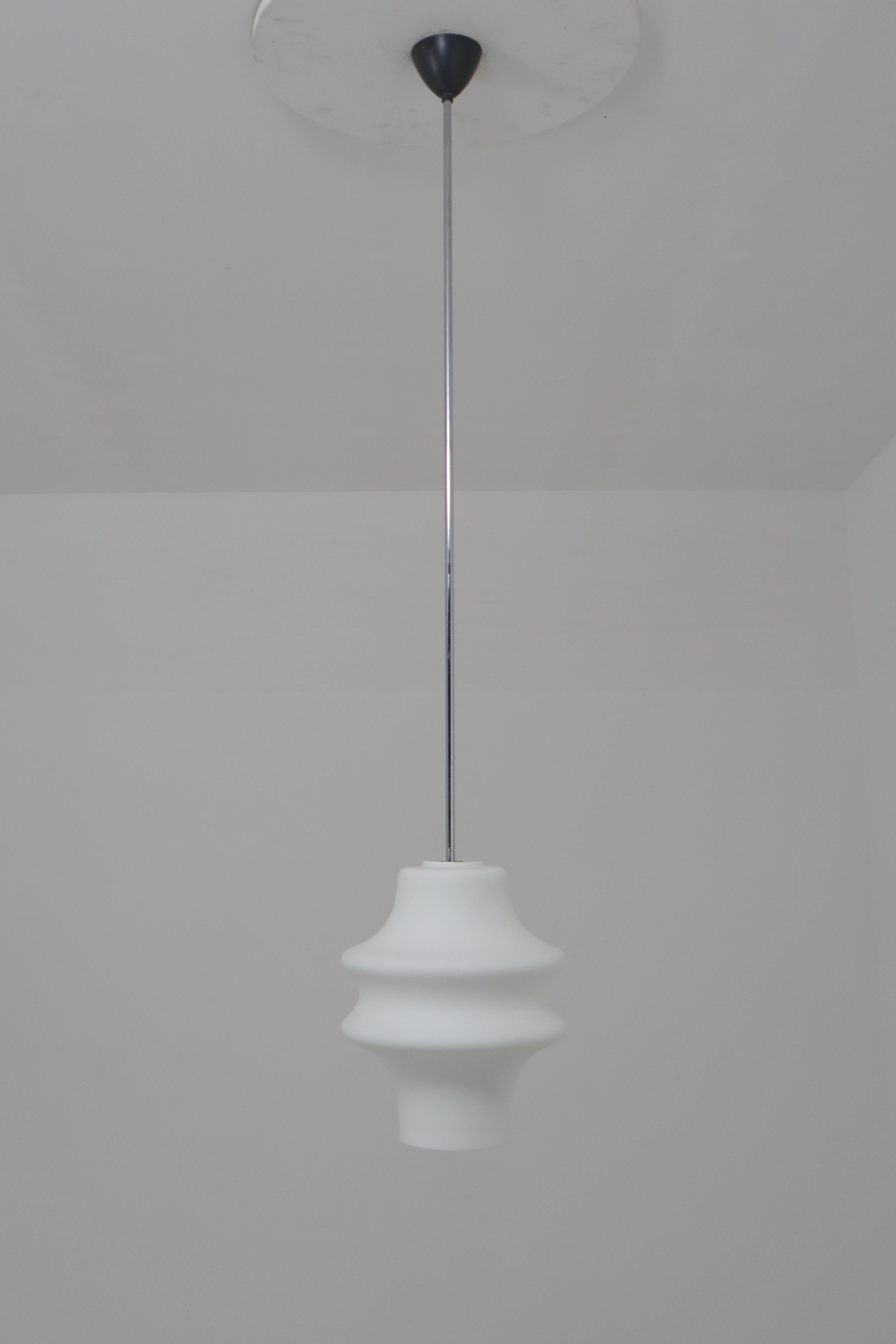 Opaline Glass Midcentury Opaline Pendant Lamp with White Glass, 1960s Mid-20th Century