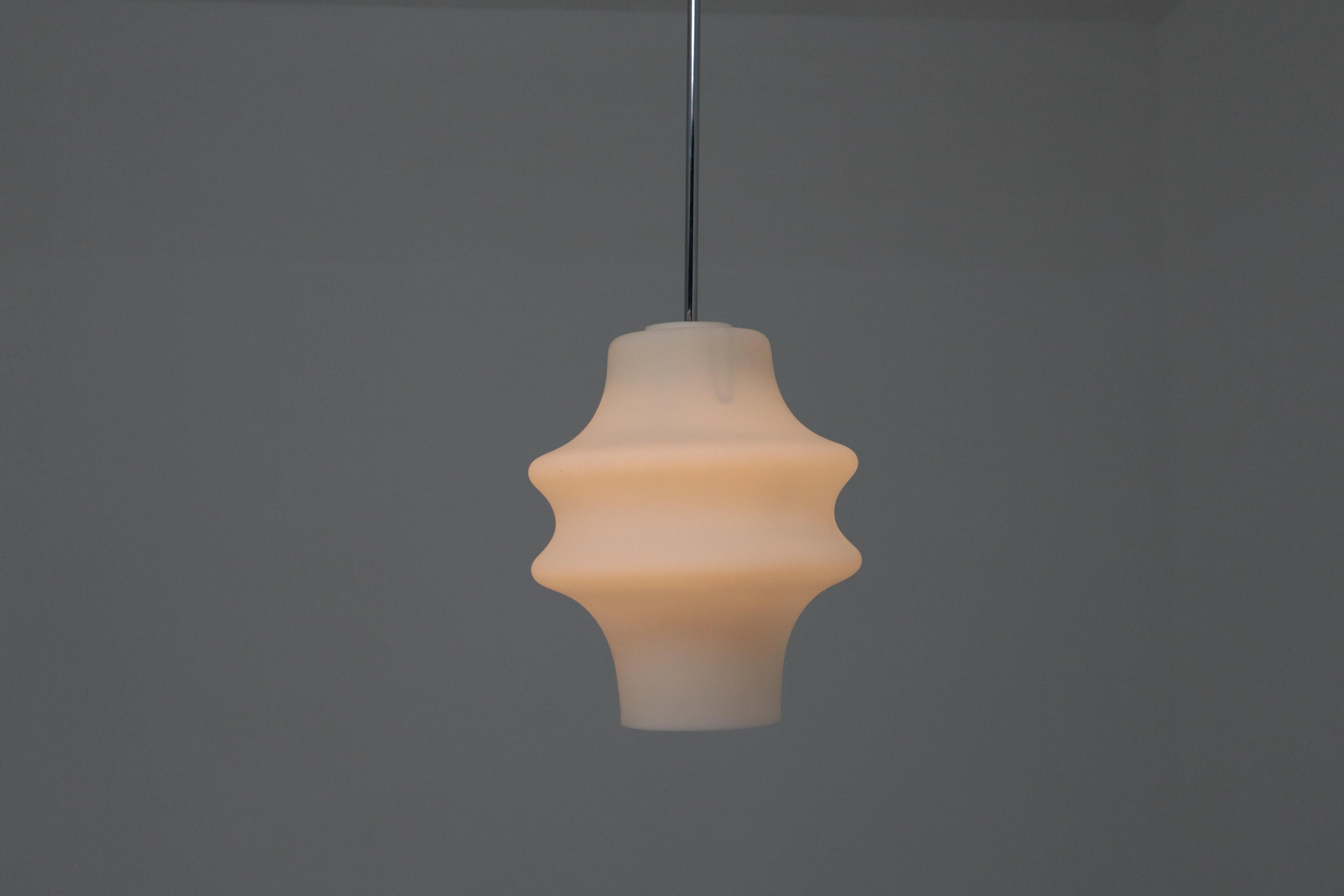 Midcentury Opaline White Glass Pendant Lamp, 1960s Mid-20th Century 4