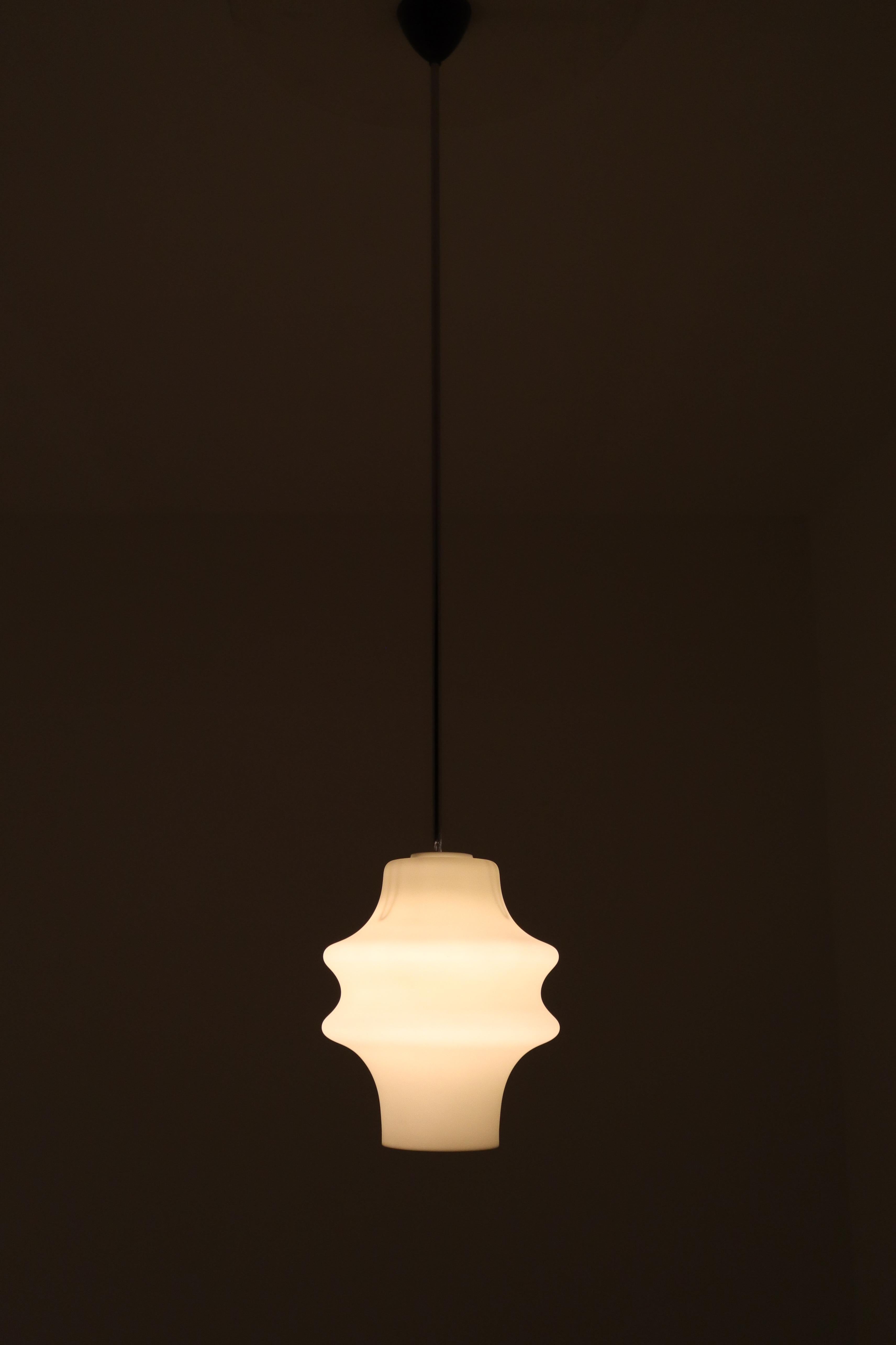 Midcentury Opaline White Glass Pendant Lamp, 1960s Mid-20th Century In Good Condition In Almelo, NL