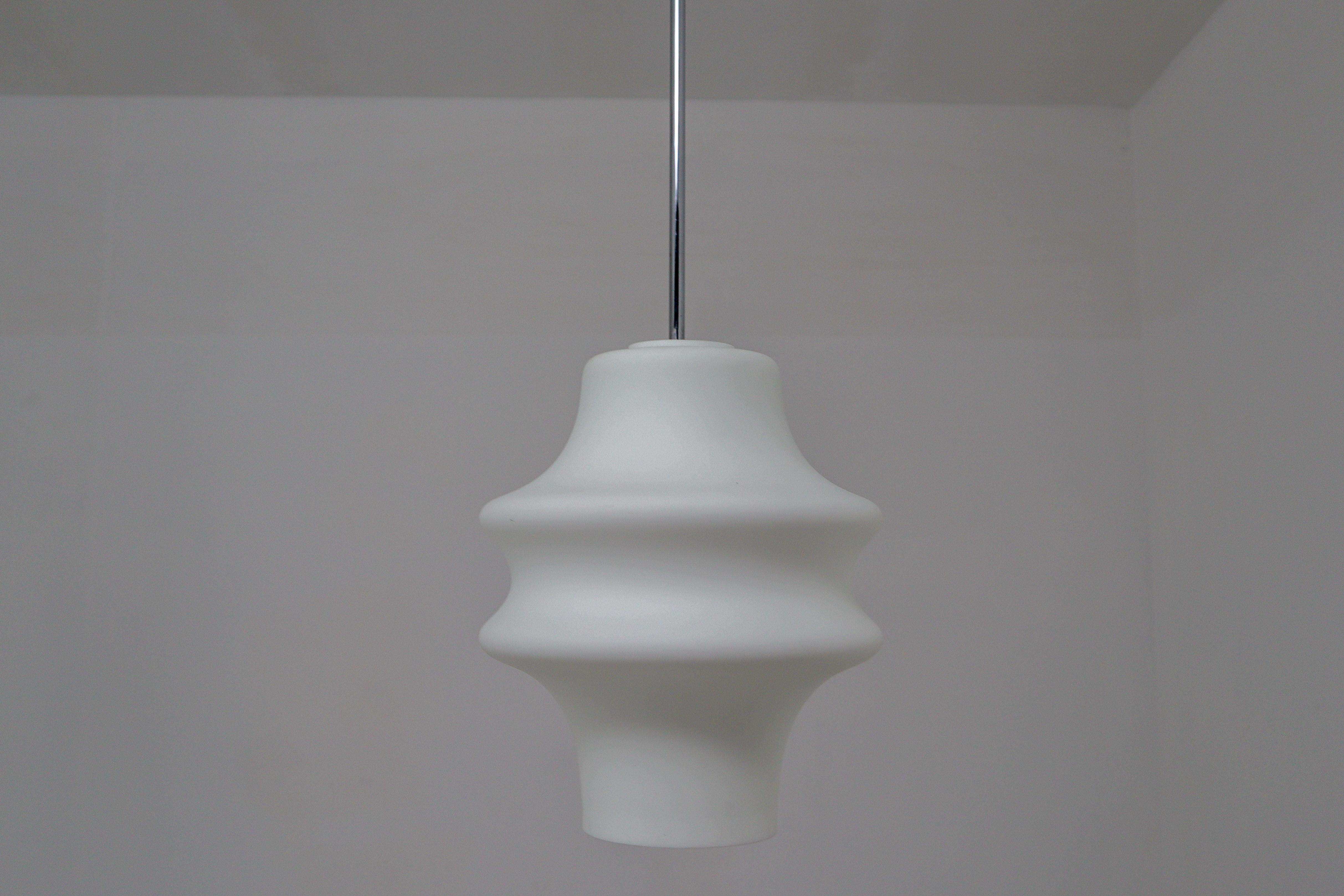 Midcentury Opaline White Glass Pendant Lamp, 1960s Mid-20th Century 1