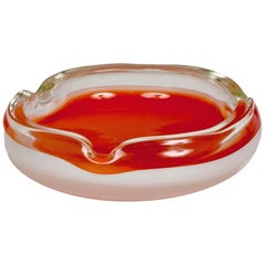 Midcentury Orange and White Murano Glass Italian Bowl or Ashtray, 1960s