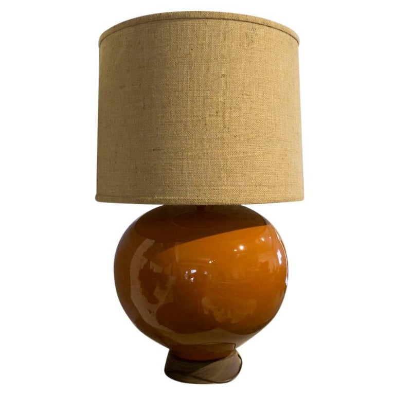 Midcentury Orange Ceramic Lamp With Wood Base For At 1stdibs Midcentury Orange Ceramic Lamp With Wood Base For
