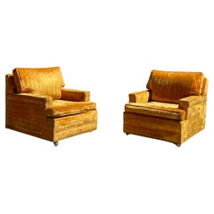 Midcentury Orange Crushed Velvet Club Chairs, circa 1960s