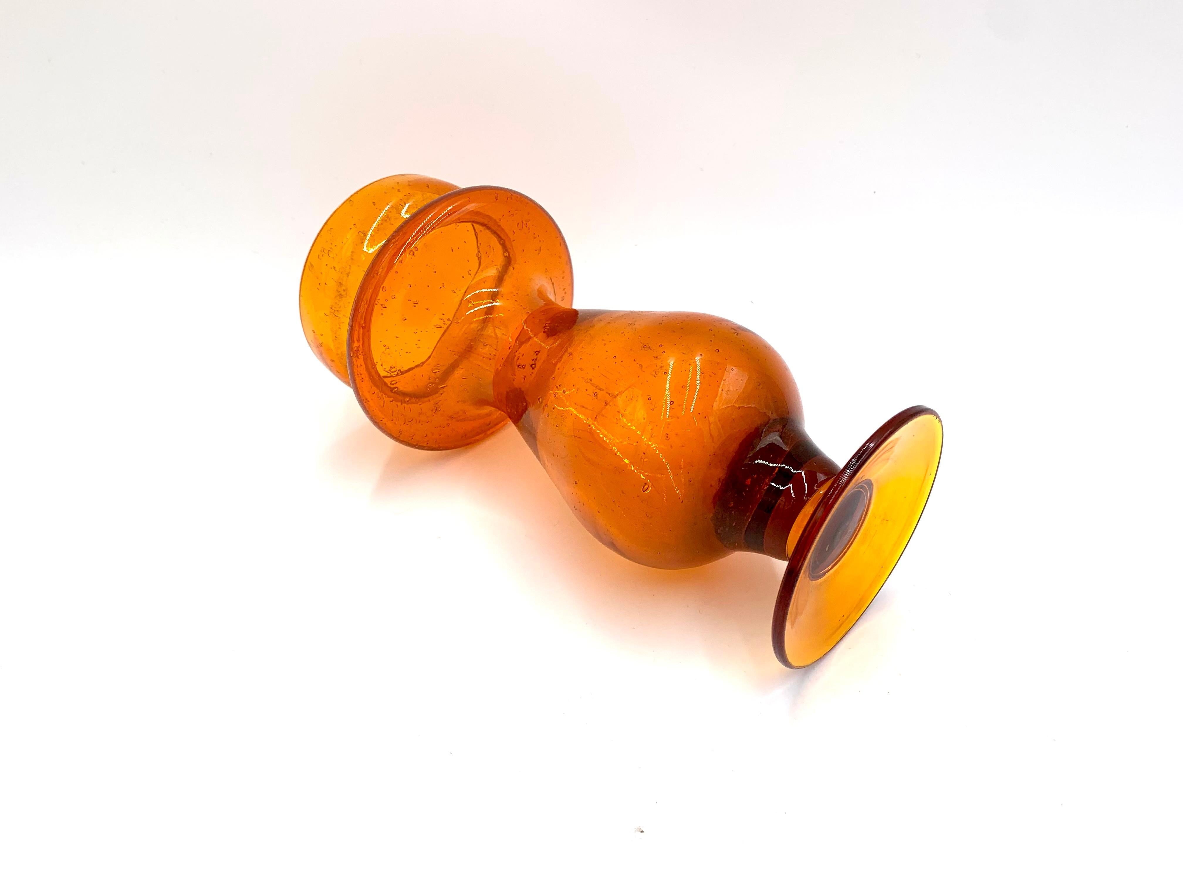 Polish Midcentury Orange Glass Vase, Barbara Glassworks, Poland