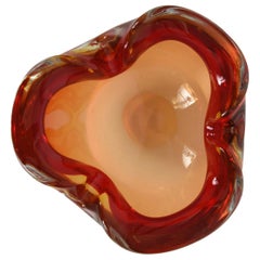 Midcentury Orange Ruby Red Murano "Sommerso" Glass Italian Ashtray, 1960s