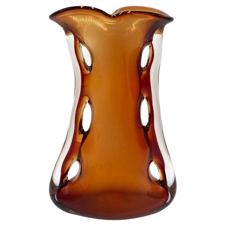 Midcentury Orange "Sharks Finn" Glass Vase, 1970s at 1stDibs