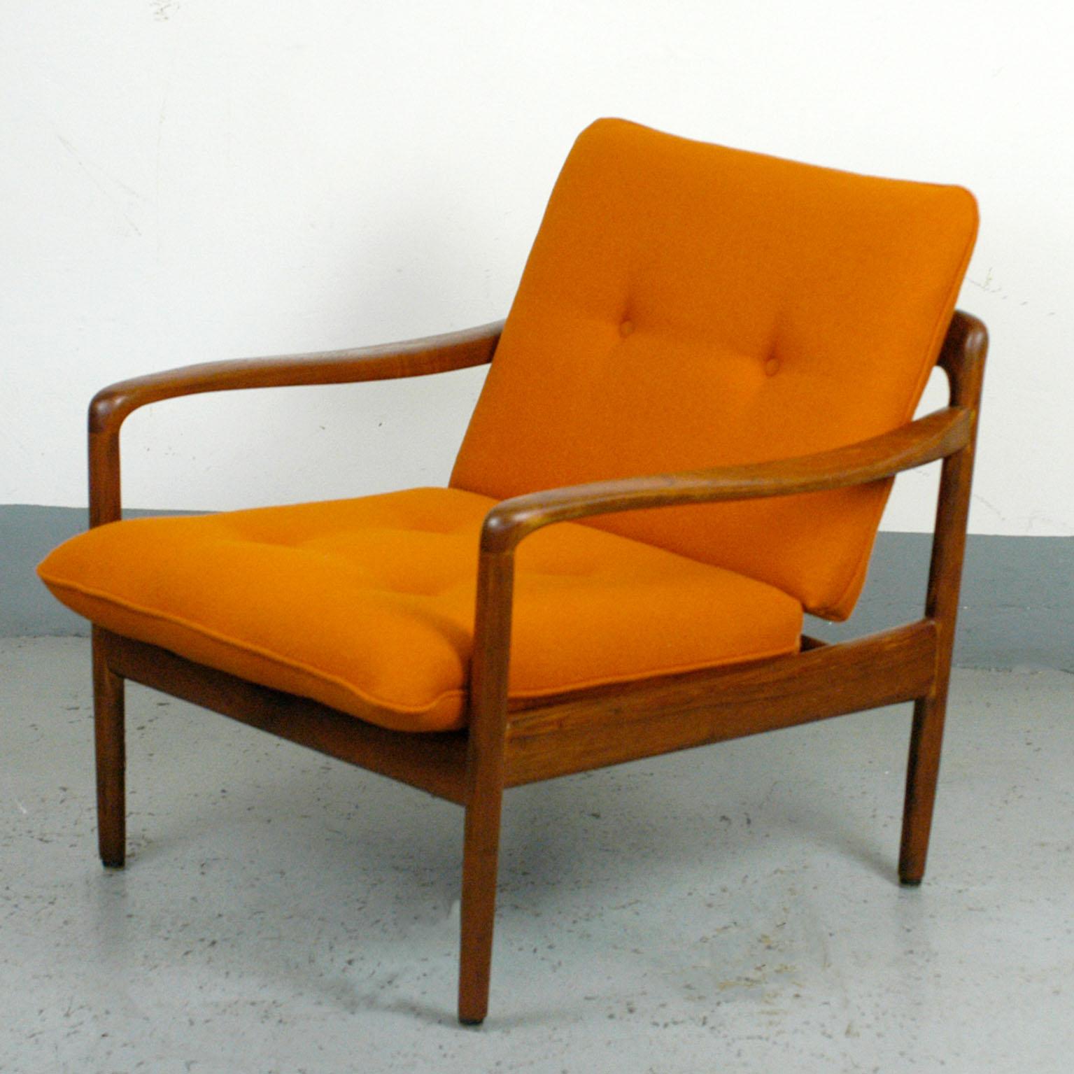 Scandinavian Modern Midcentury Orange Teak Easy Chair by Knoll Antimott, Germany