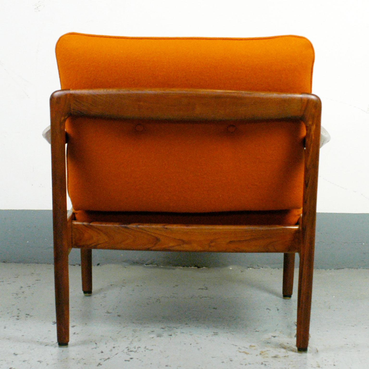 Midcentury Orange Teak Easy Chair by Knoll Antimott, Germany In Good Condition In Vienna, AT