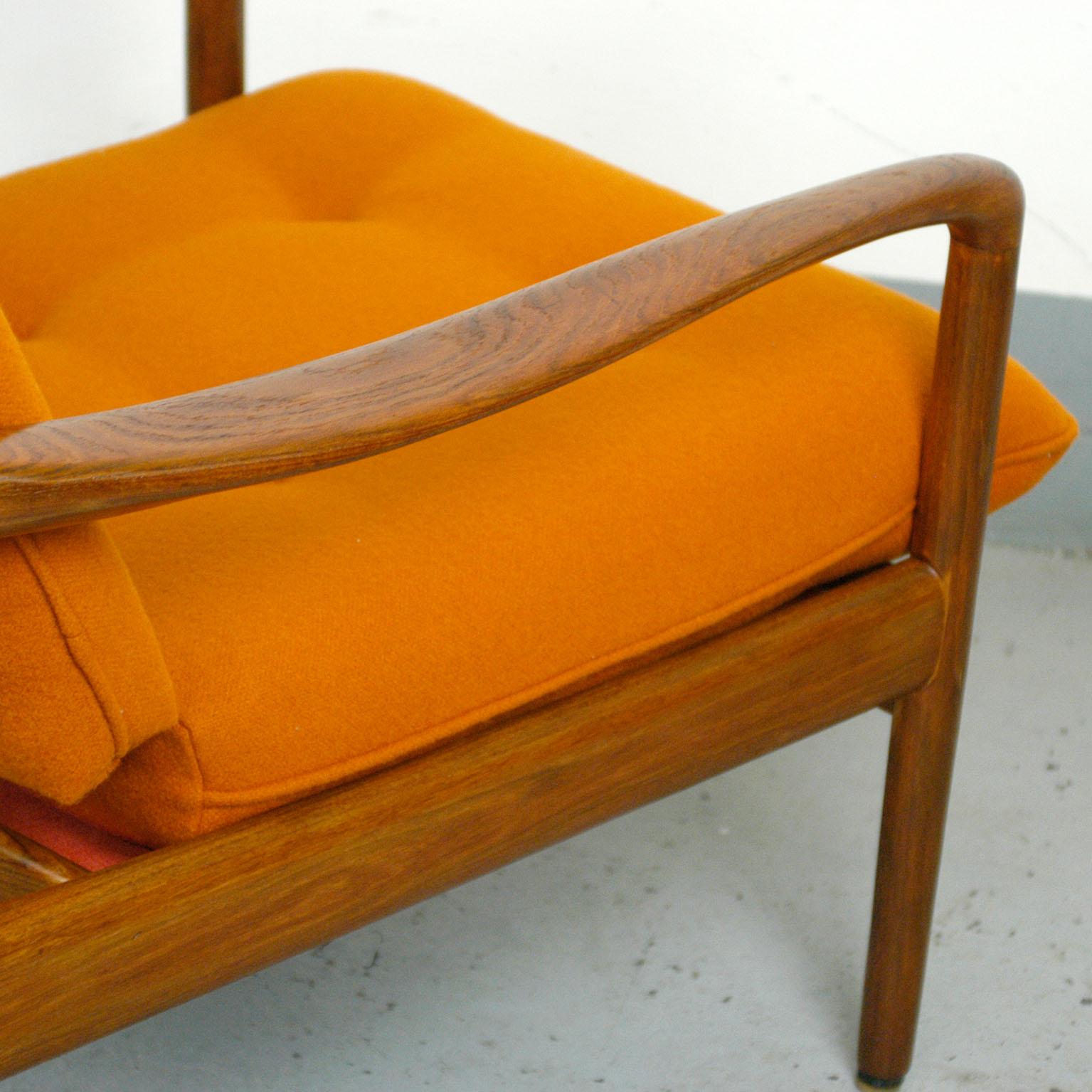 Midcentury Orange Teak Easy Chair by Knoll Antimott, Germany 1