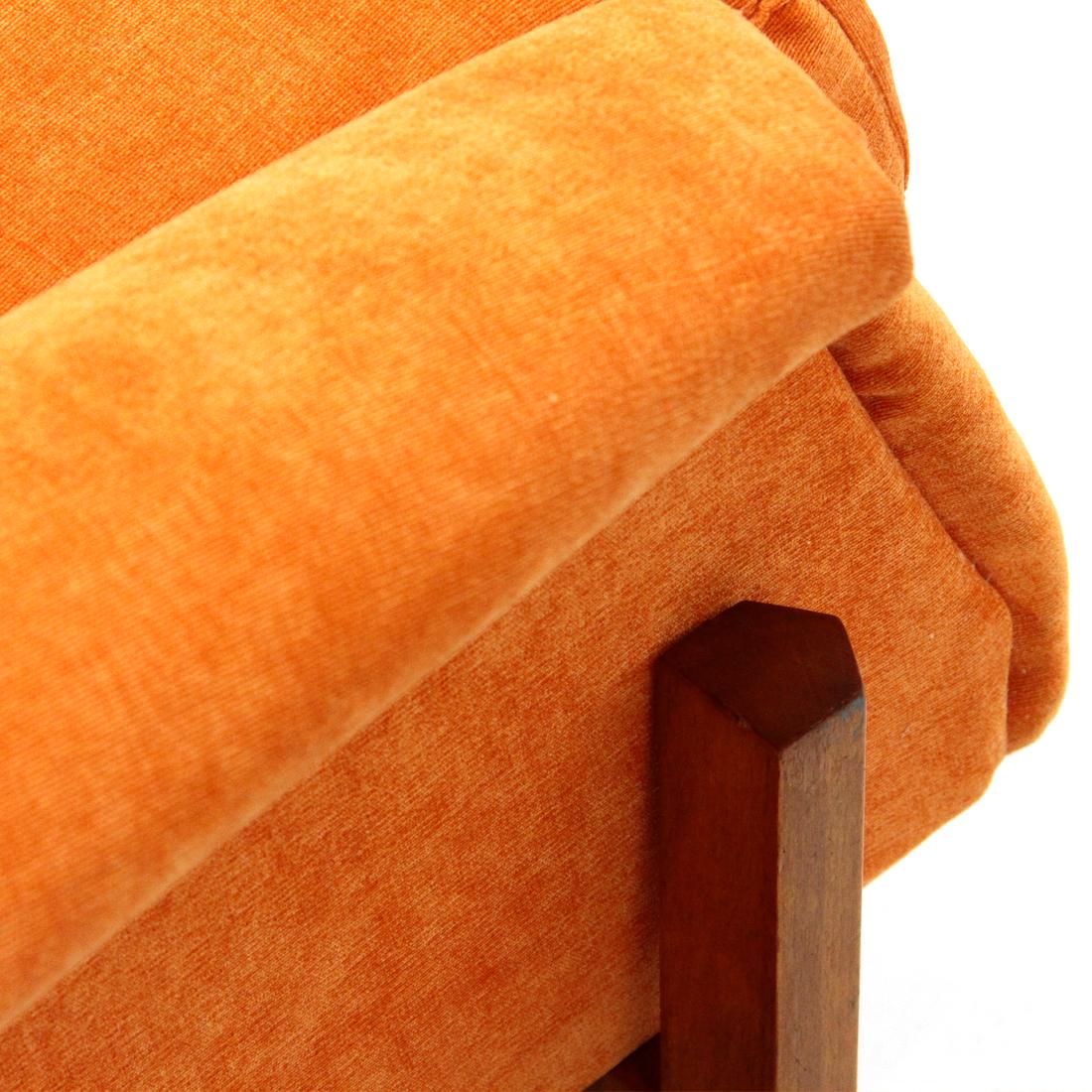Midcentury Orange Velvet 3-Seat Italian Sofa 1