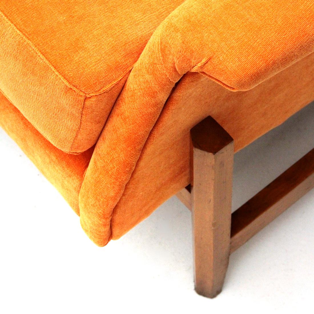 Midcentury Orange Velvet 3-Seat Italian Sofa 2
