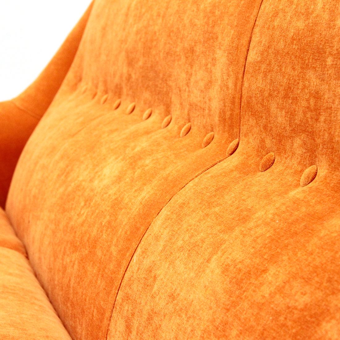 Midcentury Orange Velvet 3-Seat Italian Sofa 3