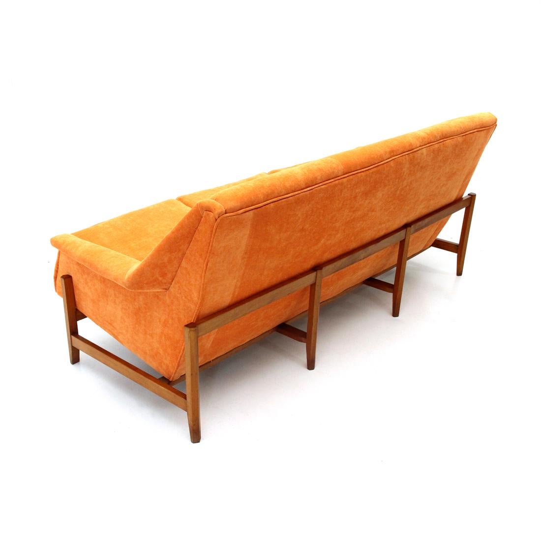 Mid-20th Century Midcentury Orange Velvet 3-Seat Italian Sofa