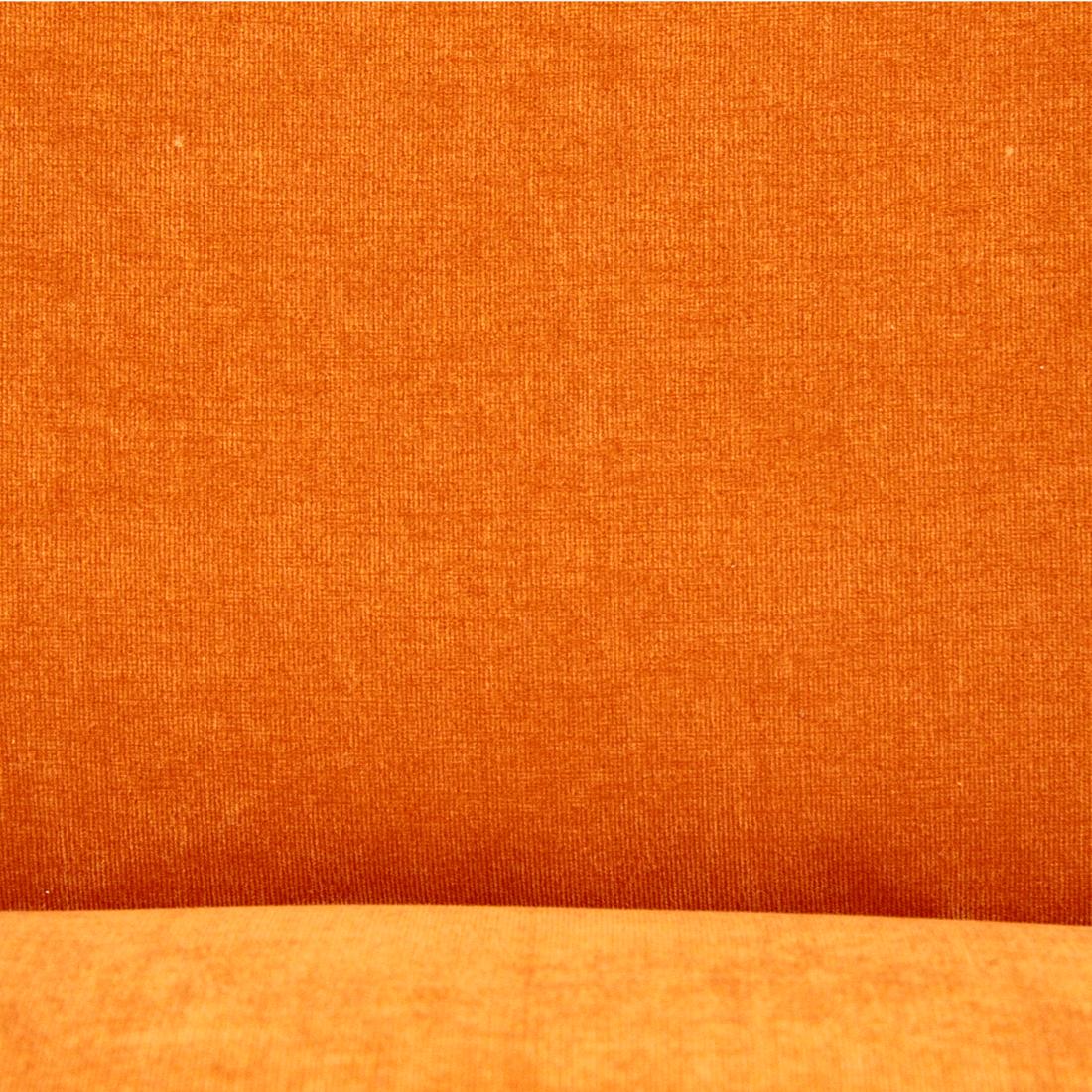 Wood Midcentury Orange Velvet 3-Seat Italian Sofa