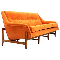 Midcentury Orange Velvet 3-Seat Italian Sofa