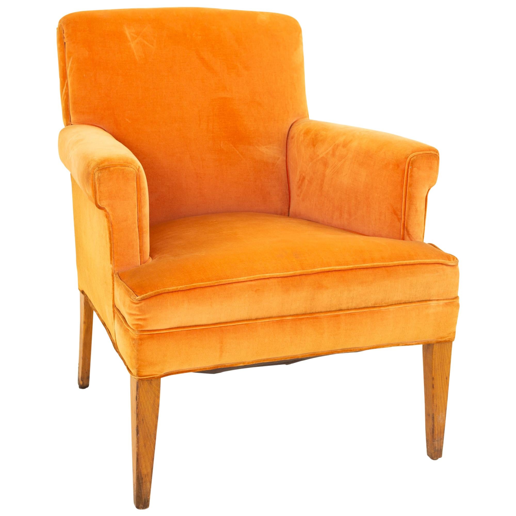 Mid Century Orange Velvet Lounge Chair