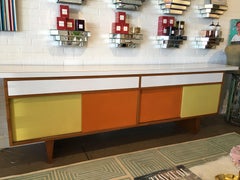 Midcentury Orange, White and Yellow Console